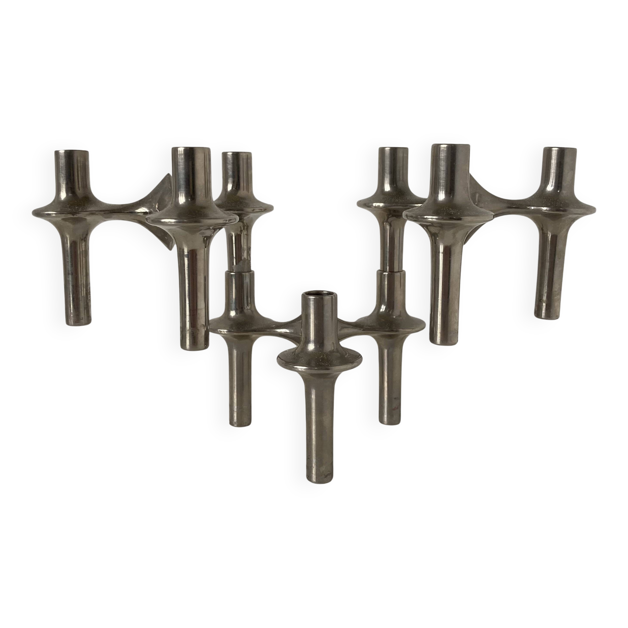 Set of three metal candle holders Nagel by Caesar Stoffi, circa 1960.