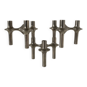Set of three metal candle holders Nagel by Caesar Stoffi, circa 1960.