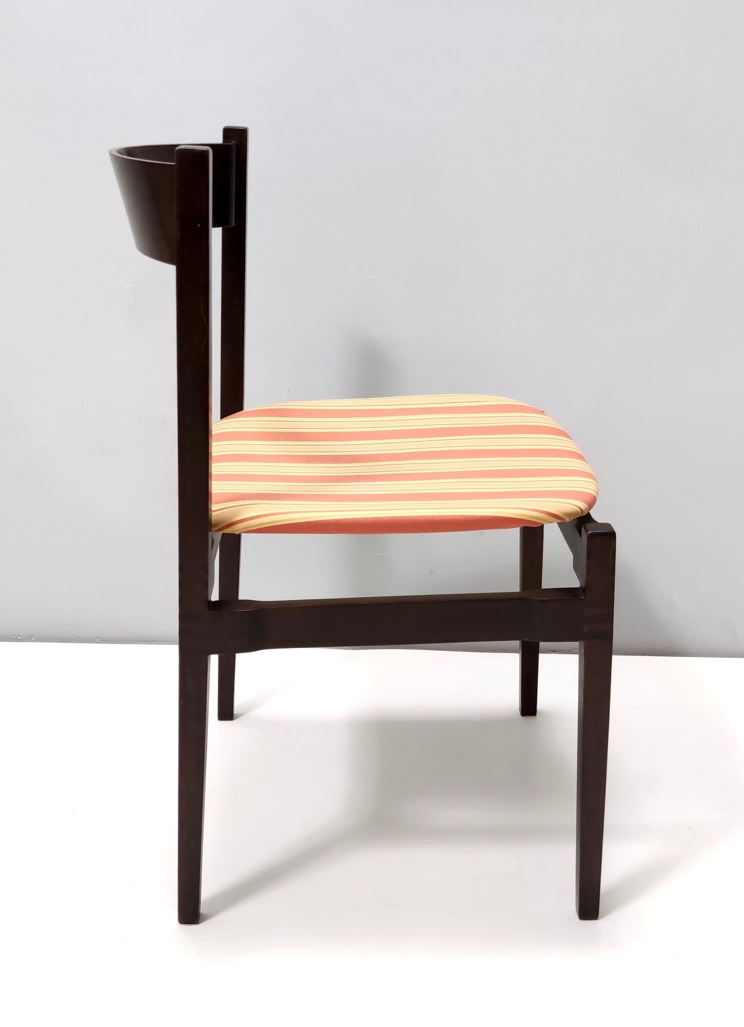 Vintage Set of Six Walnut Chairs by Gianfranco Frattini for Cassina with Stripe Patterned Orange Fab