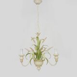 Masca vintage wheat stalk chandelier in off-white and pastel green metal.