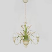 Masca vintage wheat stalk chandelier in off-white and pastel green metal.