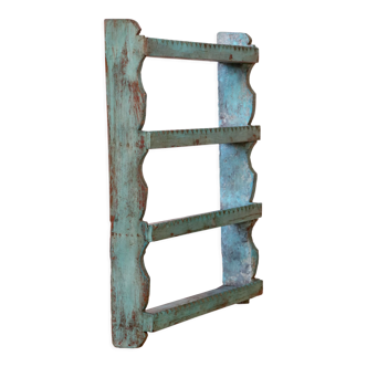 Old Burmese teak wall shelf original blue patina