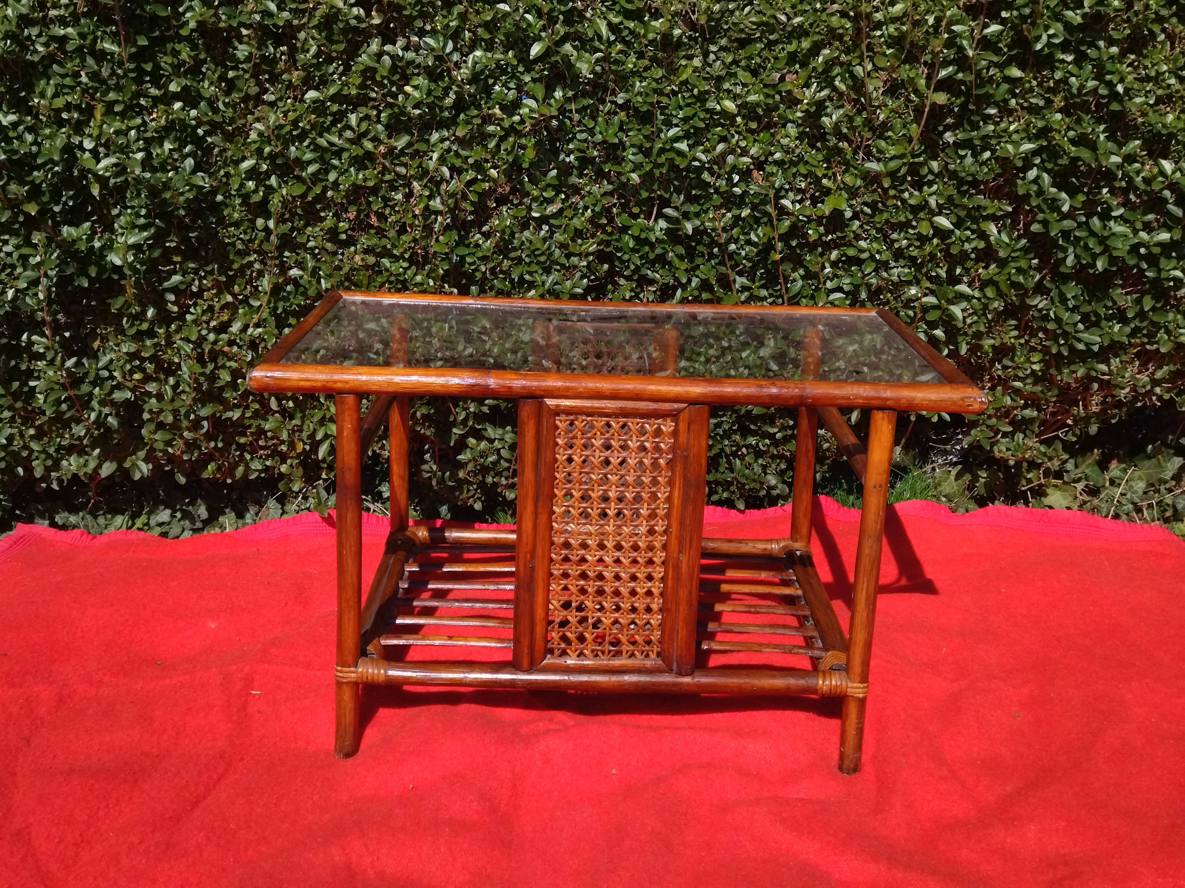 Rattan coffee table, canning, glazed top