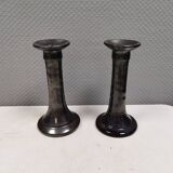 A set of ceramic candlesticks in bluish metallic glaze, Denmark 1980s
