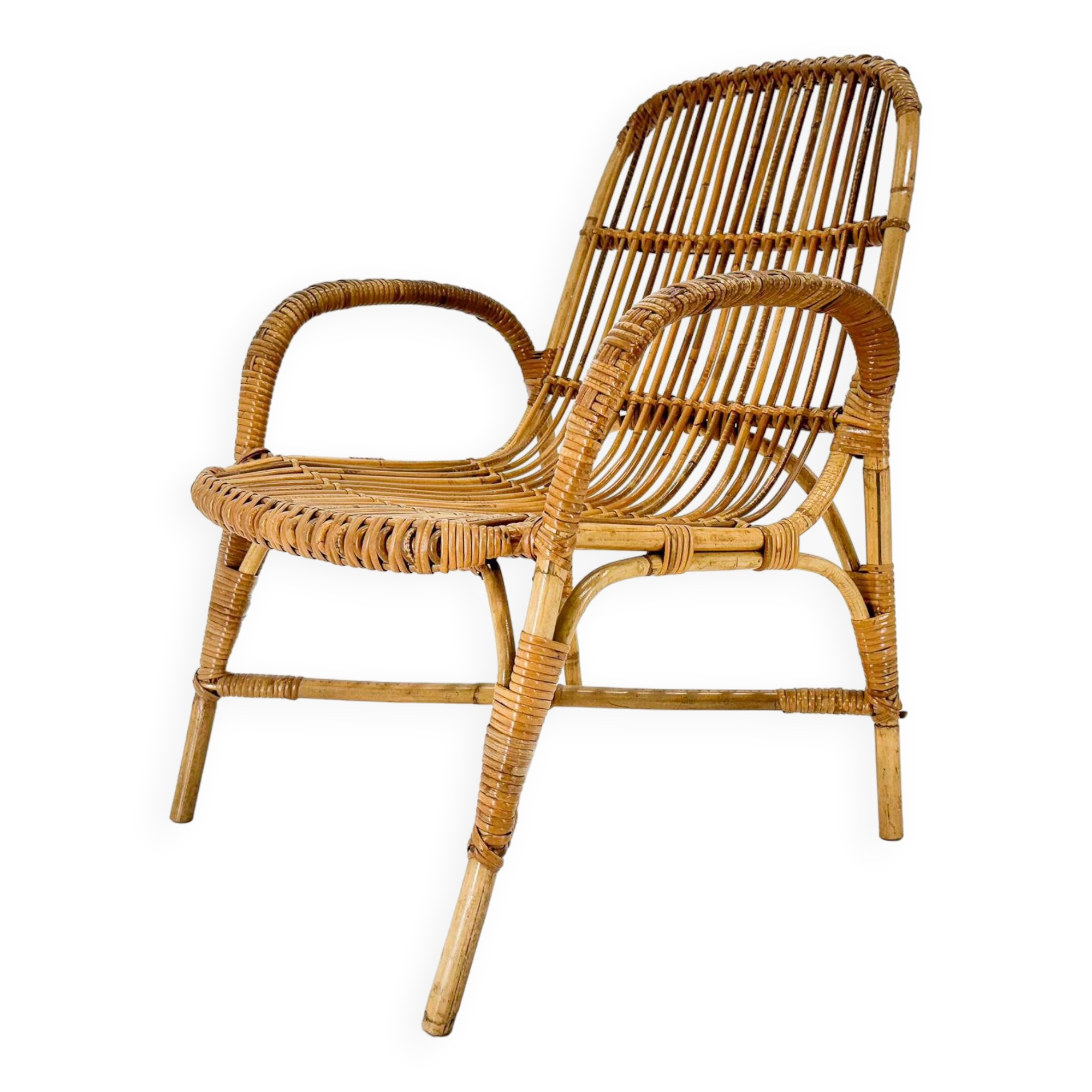 Fauteuil en rotin du milieu du siècle, Tchécoslovaquie, années 1970