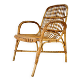 Fauteuil en rotin du milieu du siècle, Tchécoslovaquie, années 1970