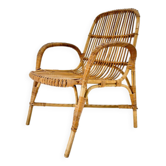 Fauteuil vintage en rotin, Tchécoslovaquie, 1970