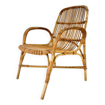 Fauteuil en rotin du milieu du siècle, Tchécoslovaquie, années 1970