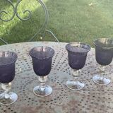 Set of 4 wine glasses in blown and bubbled glass, duo line, biot glassware style, unsigned