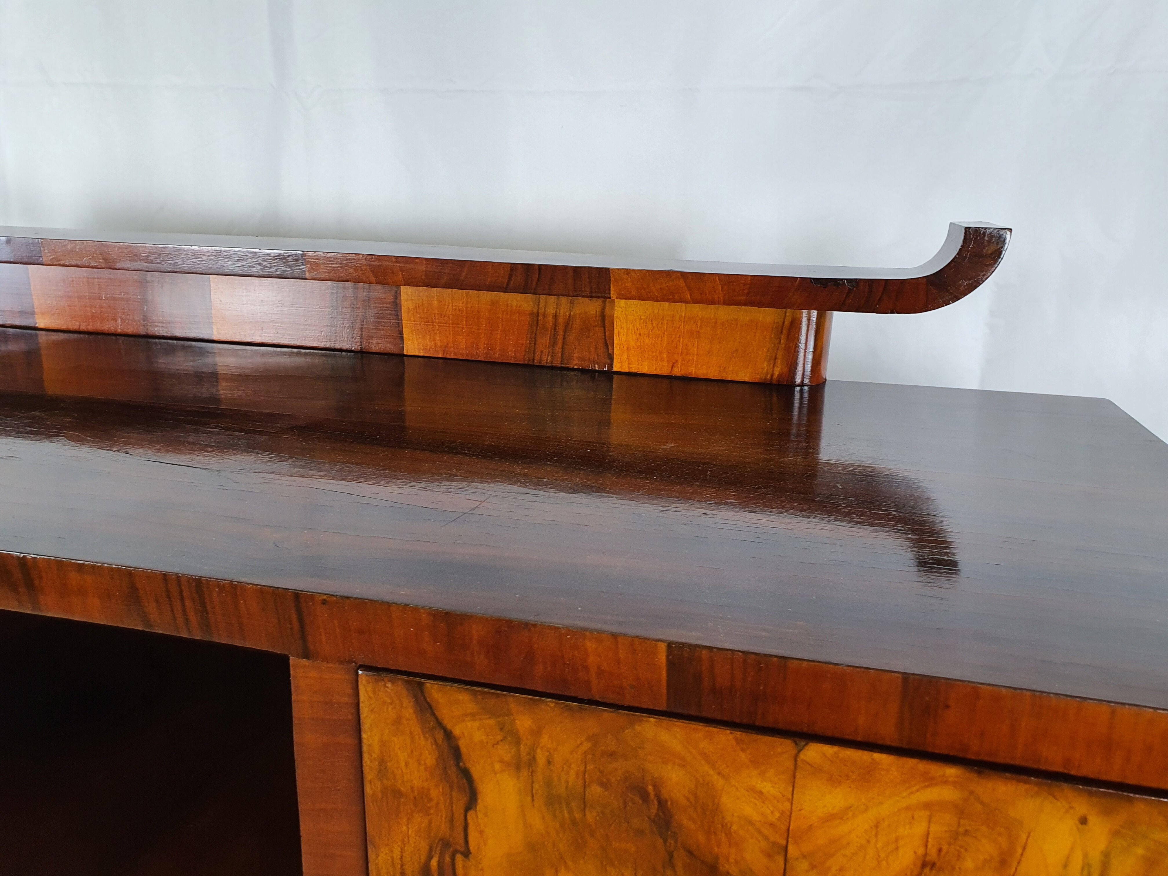 Art deco dining room sideboard in briar with upstand, 1940s