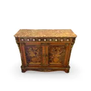 An antique French Louis XVI-style marble-top side cabinet