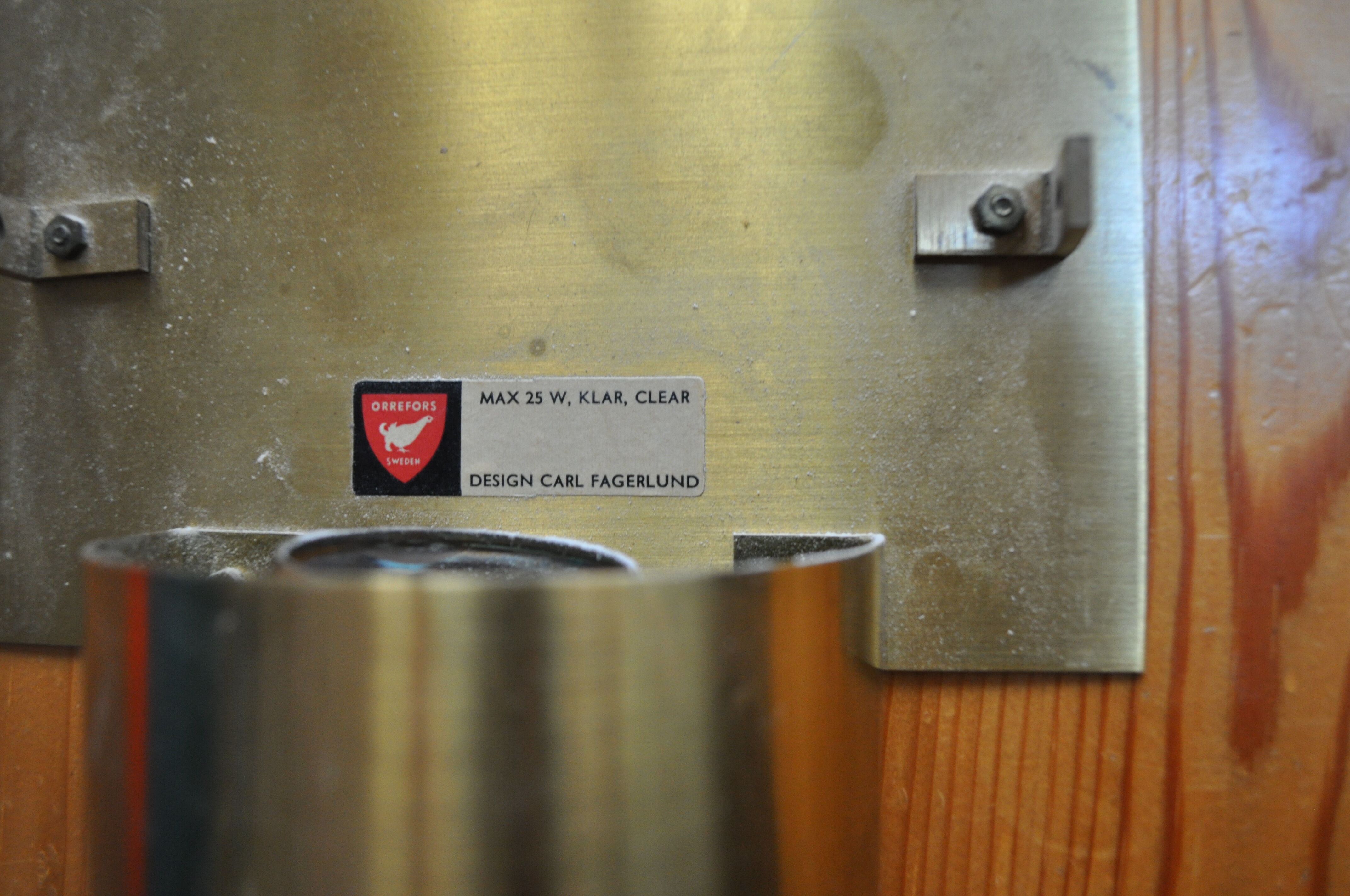 Scandinavian wall lamp, glass and brass, Carl Fagerlund, Sweden, 1965