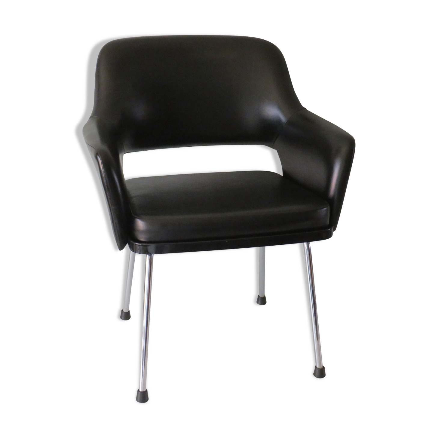 Modernist armrest chair, chrome and skai, Belgium 1960