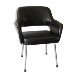 Modernist armrest chair, chrome and skai, Belgium 1960