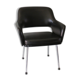 Modernist armrest chair, chrome and skai, Belgium 1960