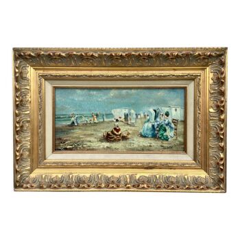 Oil on canvas framed beach scene