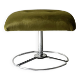 Tabouret / repose pied tulipe pivotant en velours ras vert kaki, design 1970