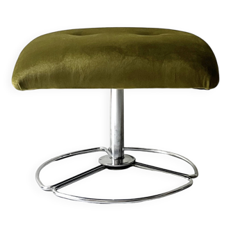 Swivel tulip stool / footrest in khaki green velvet, 1970s design