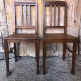 Pair of art deco chairs in wood & cane seat