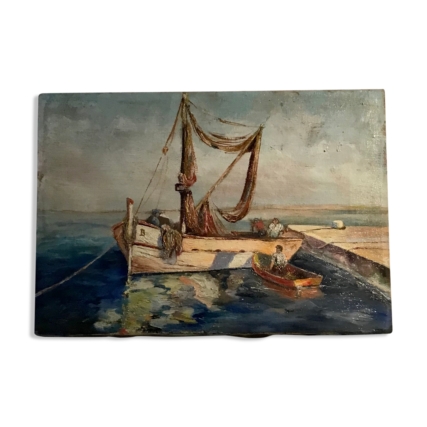Ancient painting, marine oil on canvas 60s/70s