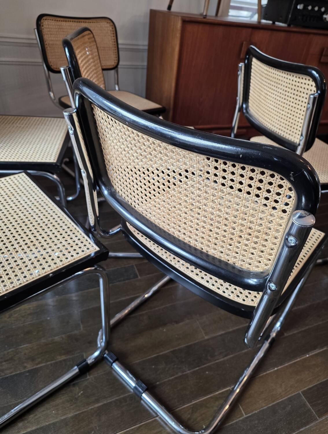 Set of 6 Cesca B32 Marcel Breuer black vintage chairs Made in Italy