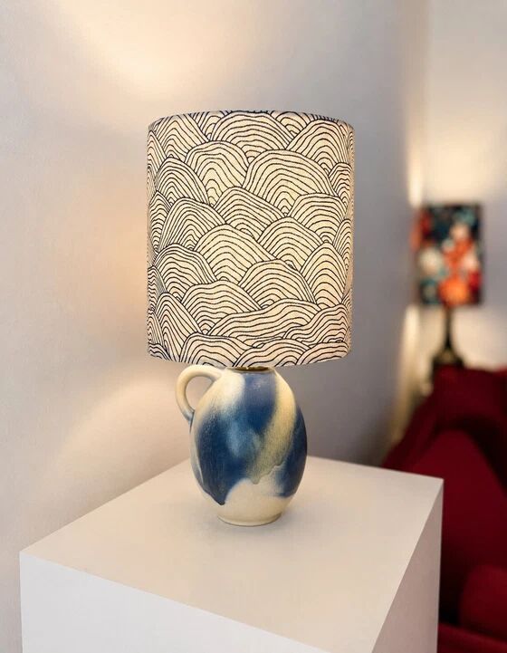 Small wireless West German pottery vase lamp with Japanese shade.