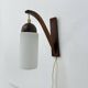 Vintage Scandinavian wall lamp with teak and opaline glass shade , 1960s