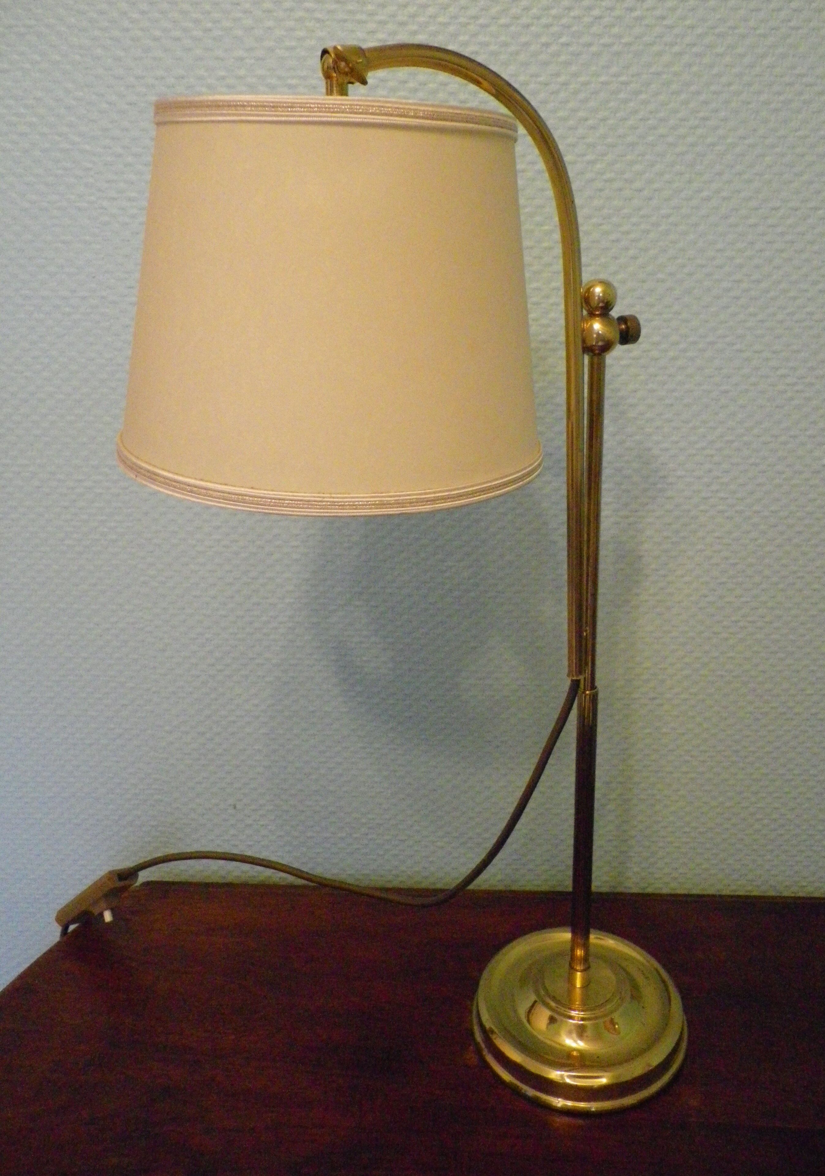 Reclining table lamp by Koch & Lowy for OMI, brass, metal, fabric - Germany - 60s/70s