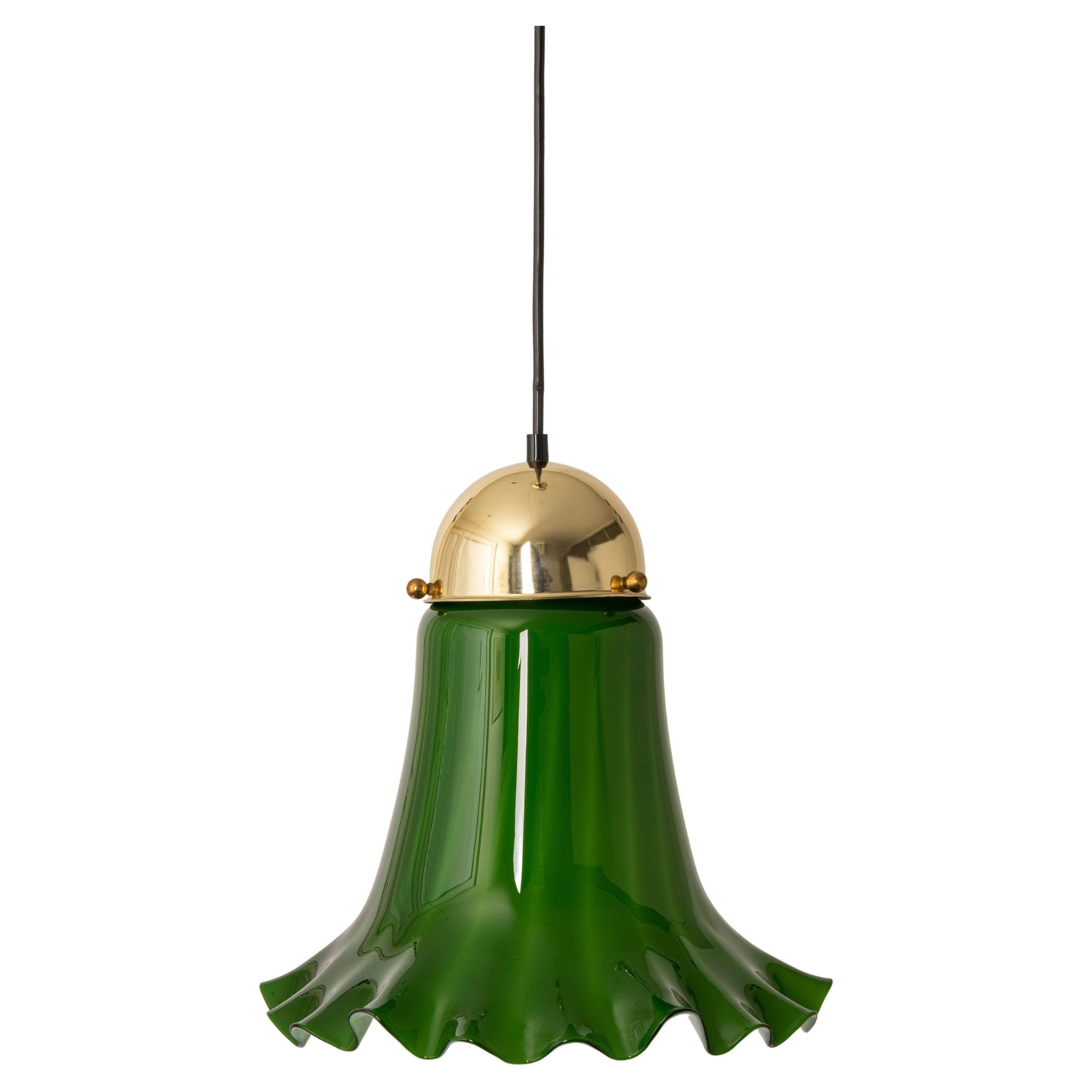 Green glass pendant by Peill & Putzler, Germany, 1970.