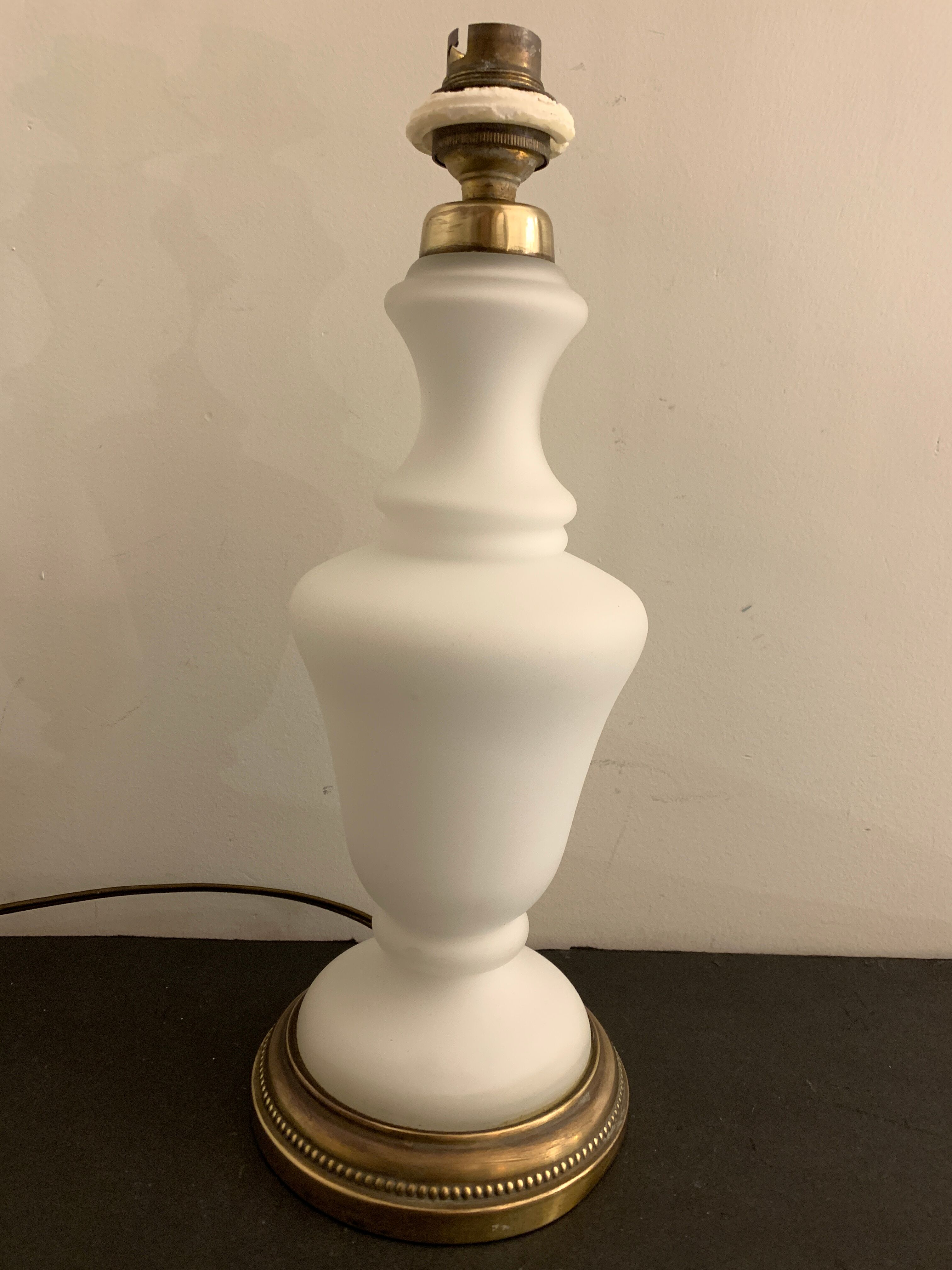 Lamp foot in Opaline de Sèvres and brass, 1950