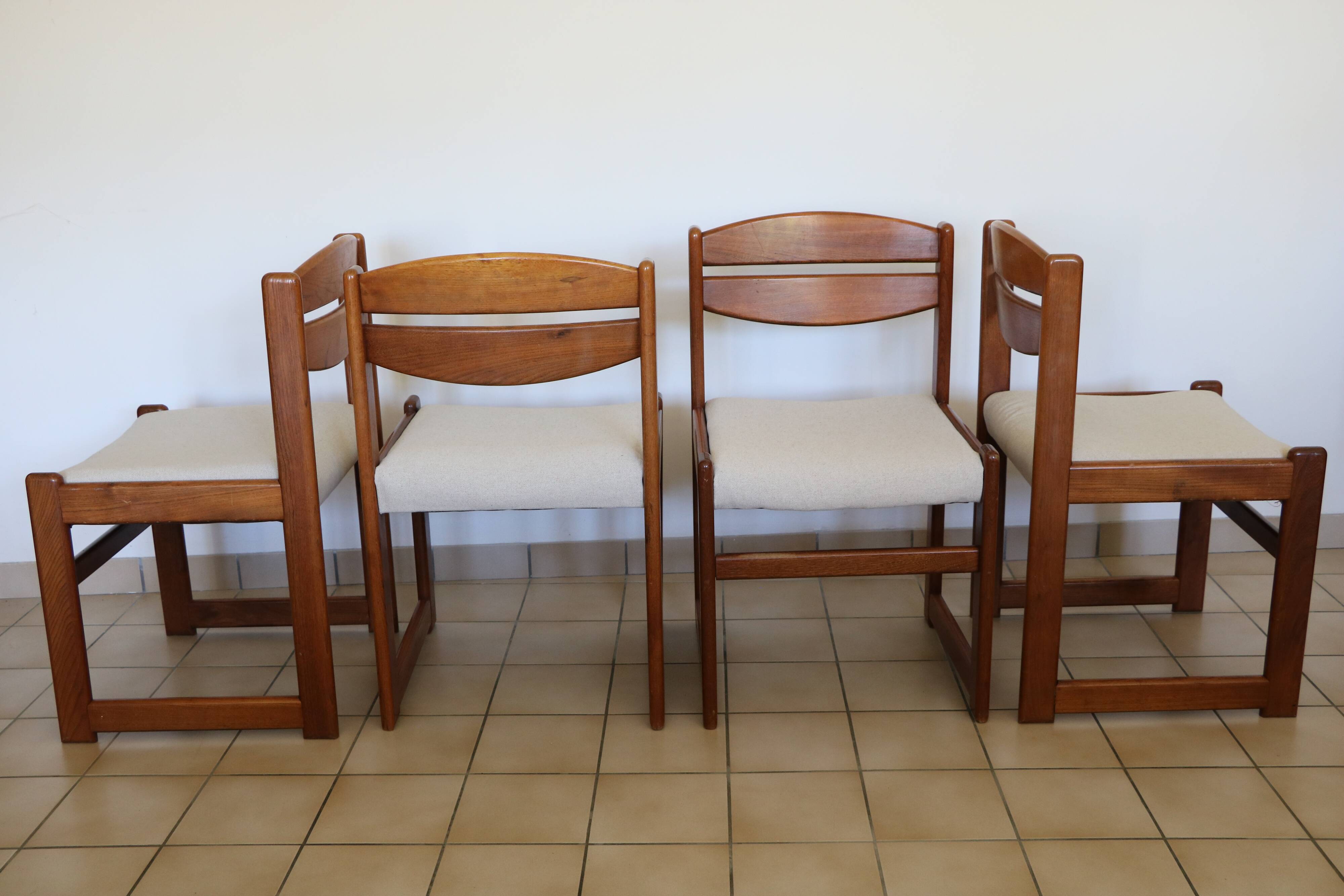 4 vintage brutalist chairs, reupholstered in cotton/linen.