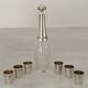 Liquor service crystal carafe glasses silver metal