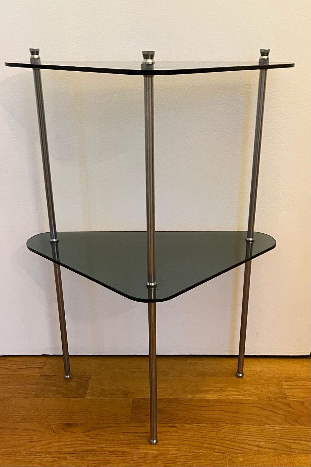 Vintage smoked glass corner shelf