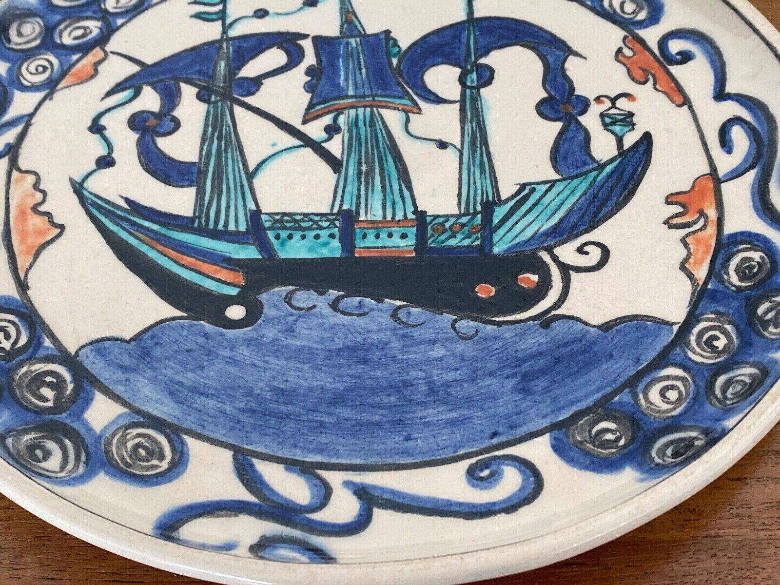 Iznik dish caravel decoration mid-20th century CB marking