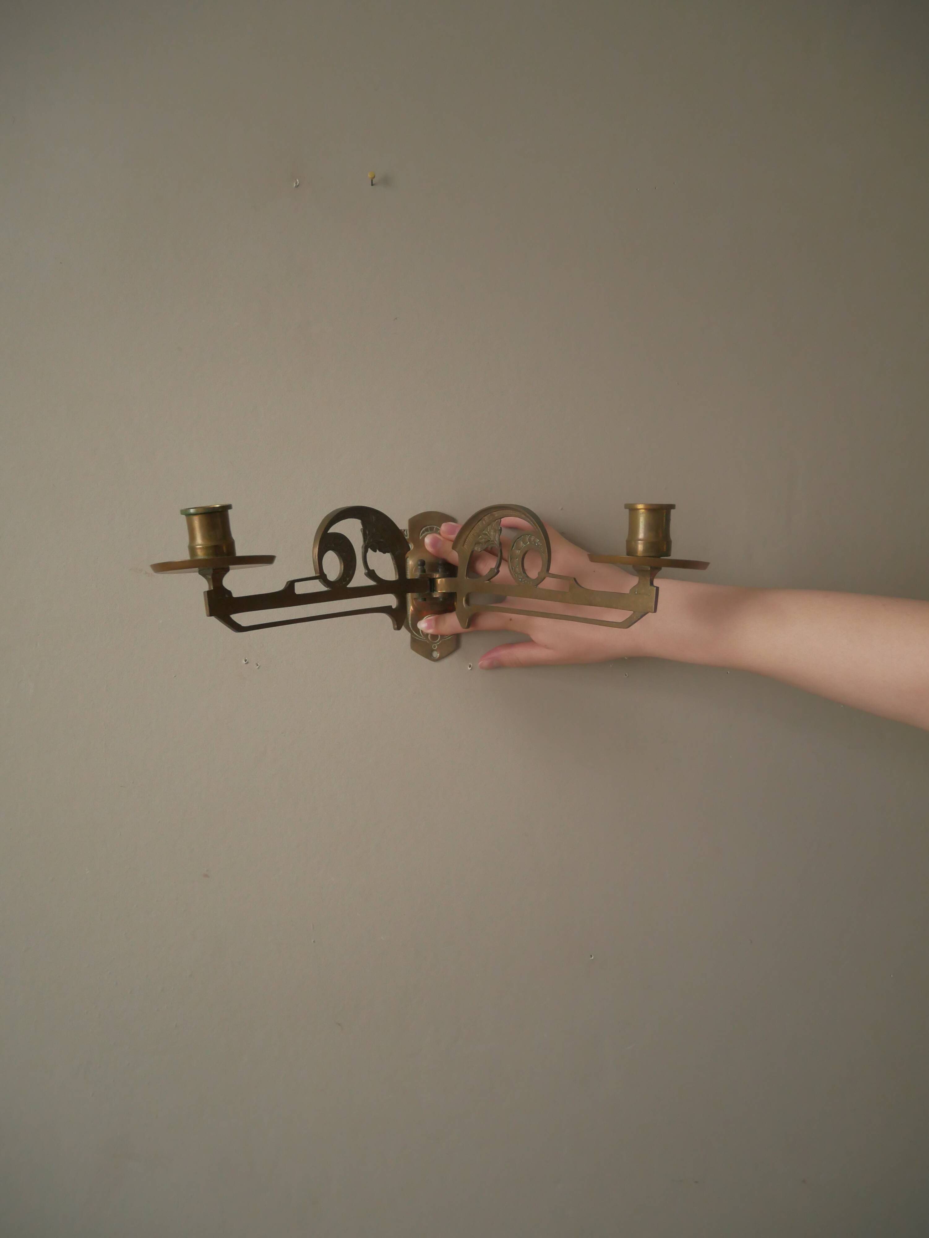 Pair of art nouveau brass wall candlesticks copper-plated metal candelabra candlesticks wall decoration