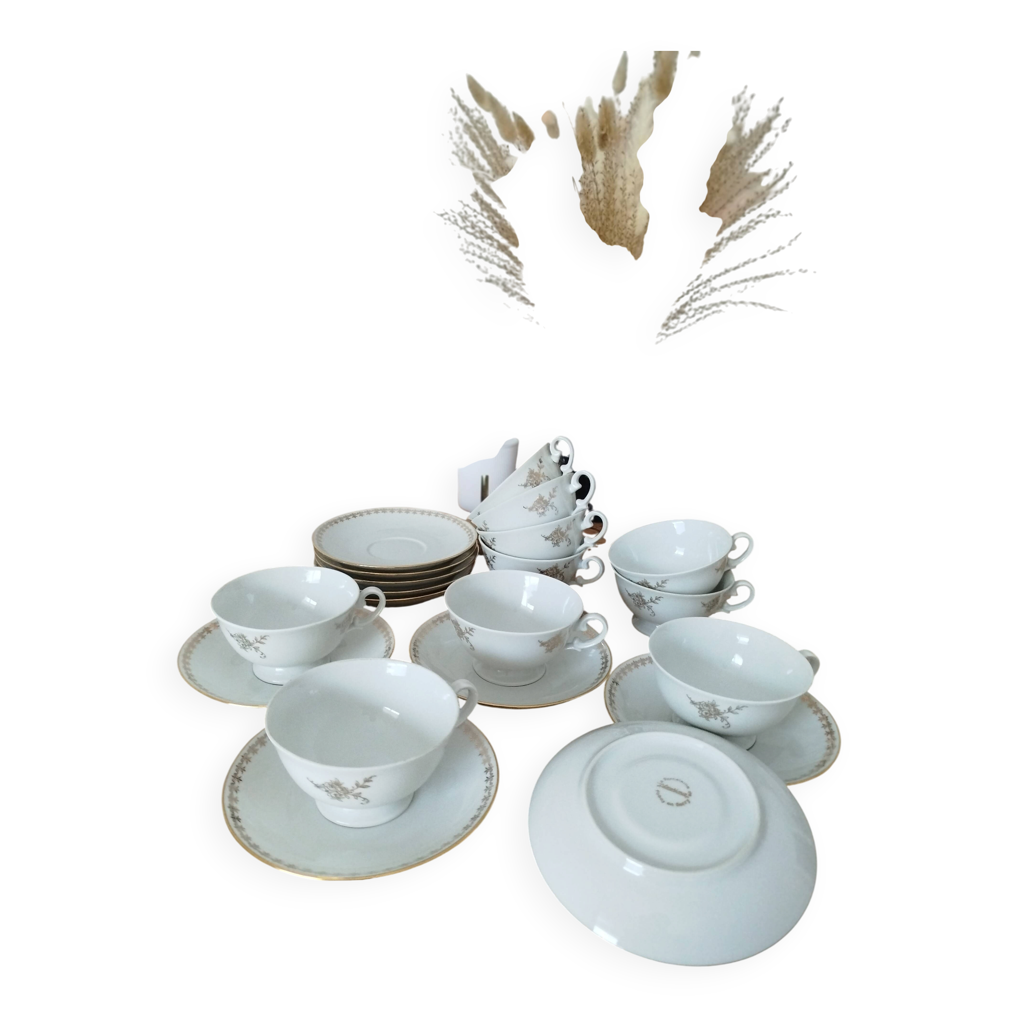 Tea/coffee service in porcelain from Foëcy - Louis Lourioux - vintage 1950s