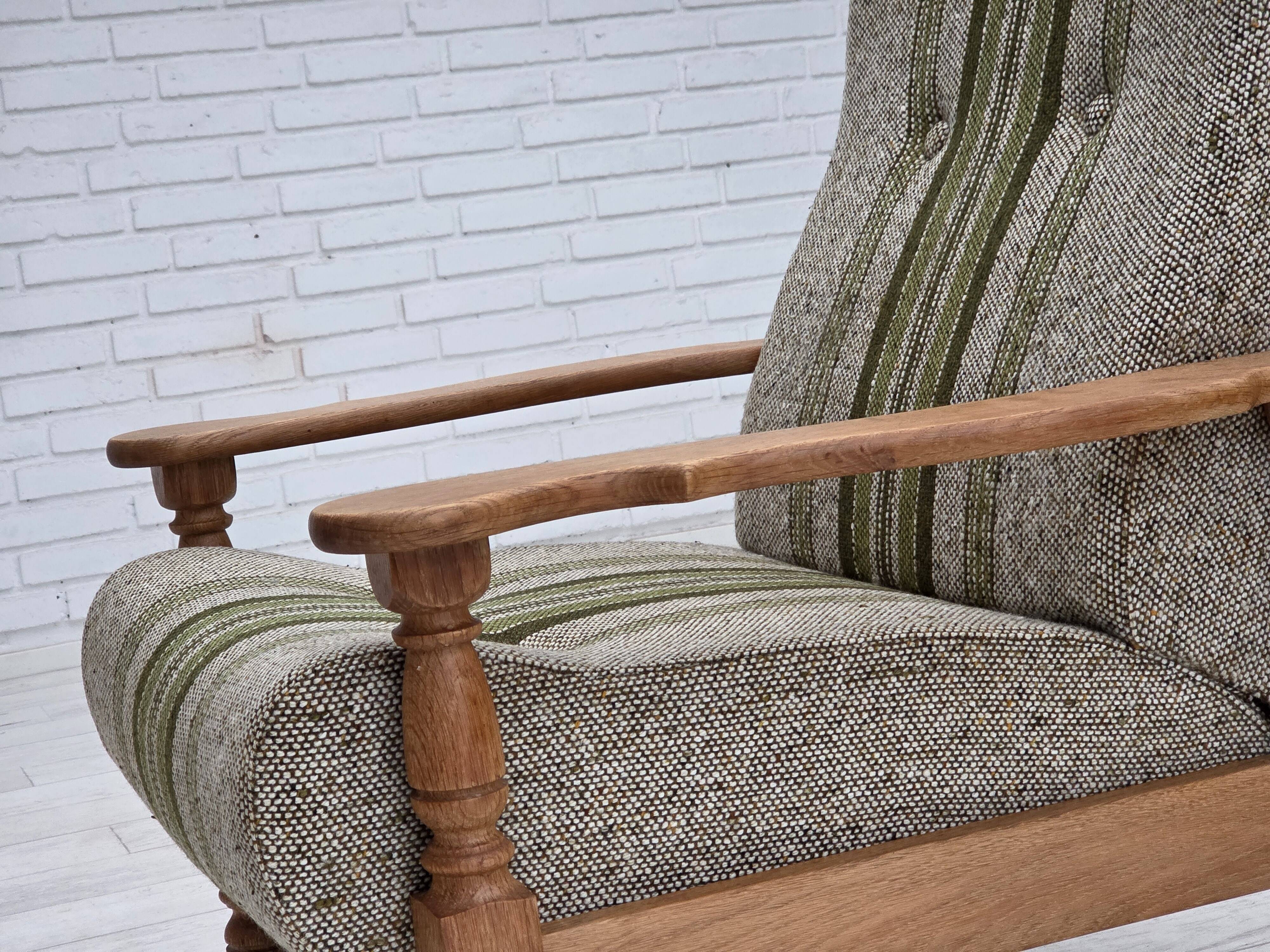 1970s, Danish armchair, original furniture wool fabric, solid oak wood.