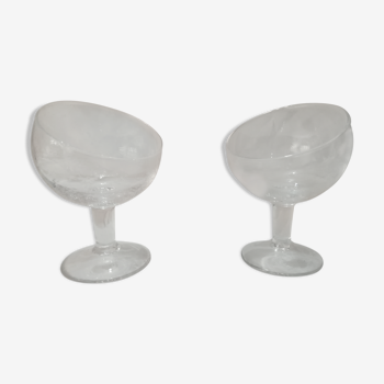 Stamped Biot, pair of ice cup, candy in bubbled glass