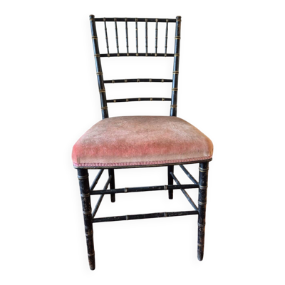 Petite chaise Napoléon III en bambou noir et assise velours rouge