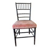 Petite chaise Napoléon III en bambou noir et assise velours rouge