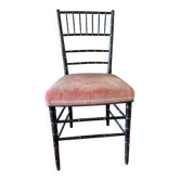 Petite chaise Napoléon III en bambou noir et assise velours rouge