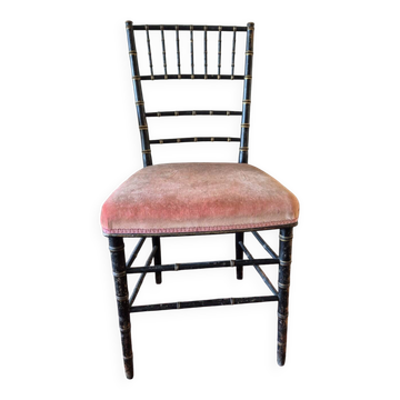 Petite chaise Napoléon III en bambou noir et assise velours rouge