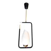 Maison Lunel pendant lamp in black metal, gilded brass and opaline 1960.