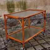 1950s rattan rolling trolley