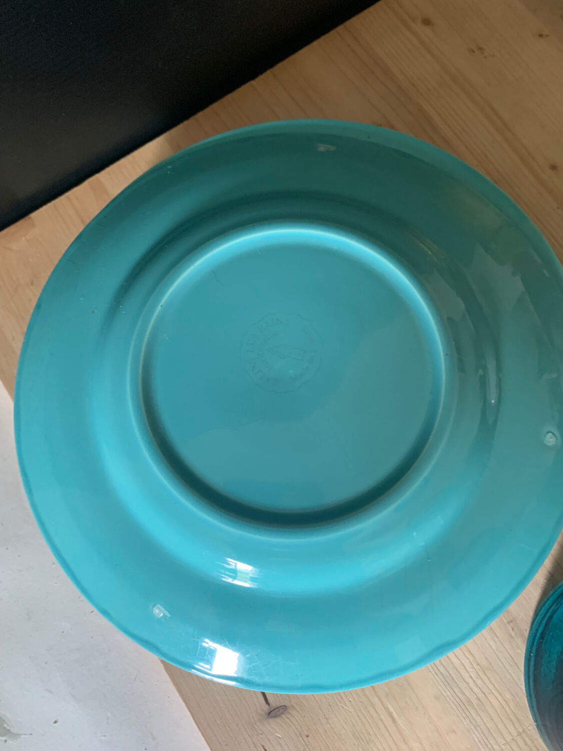 Turquoise blue earthenware plates