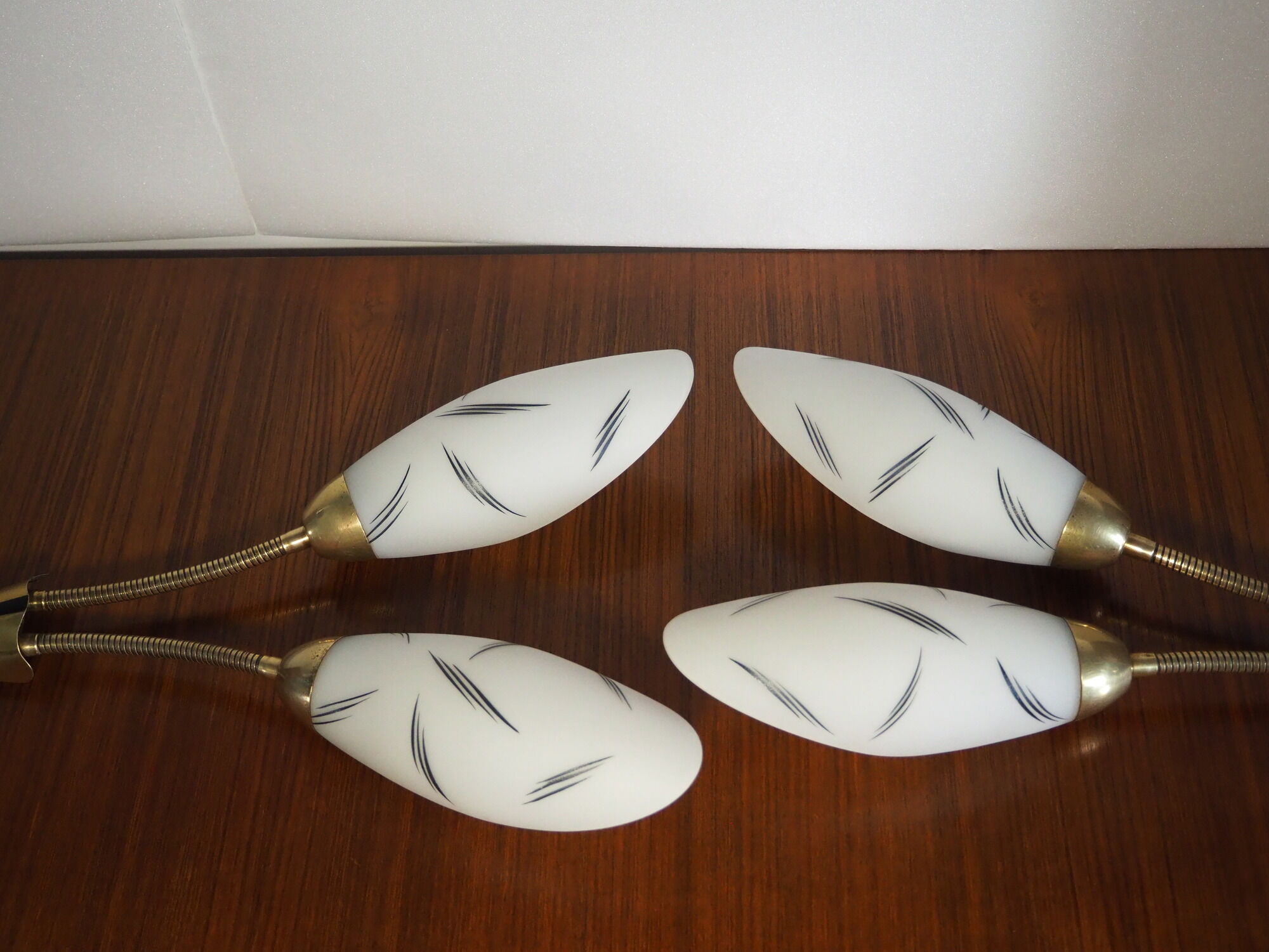 Pair of double opaline and brass wall lights from the 1960s-1970s.
