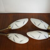 Pair of double opaline and brass wall lights from the 1960s-1970s.