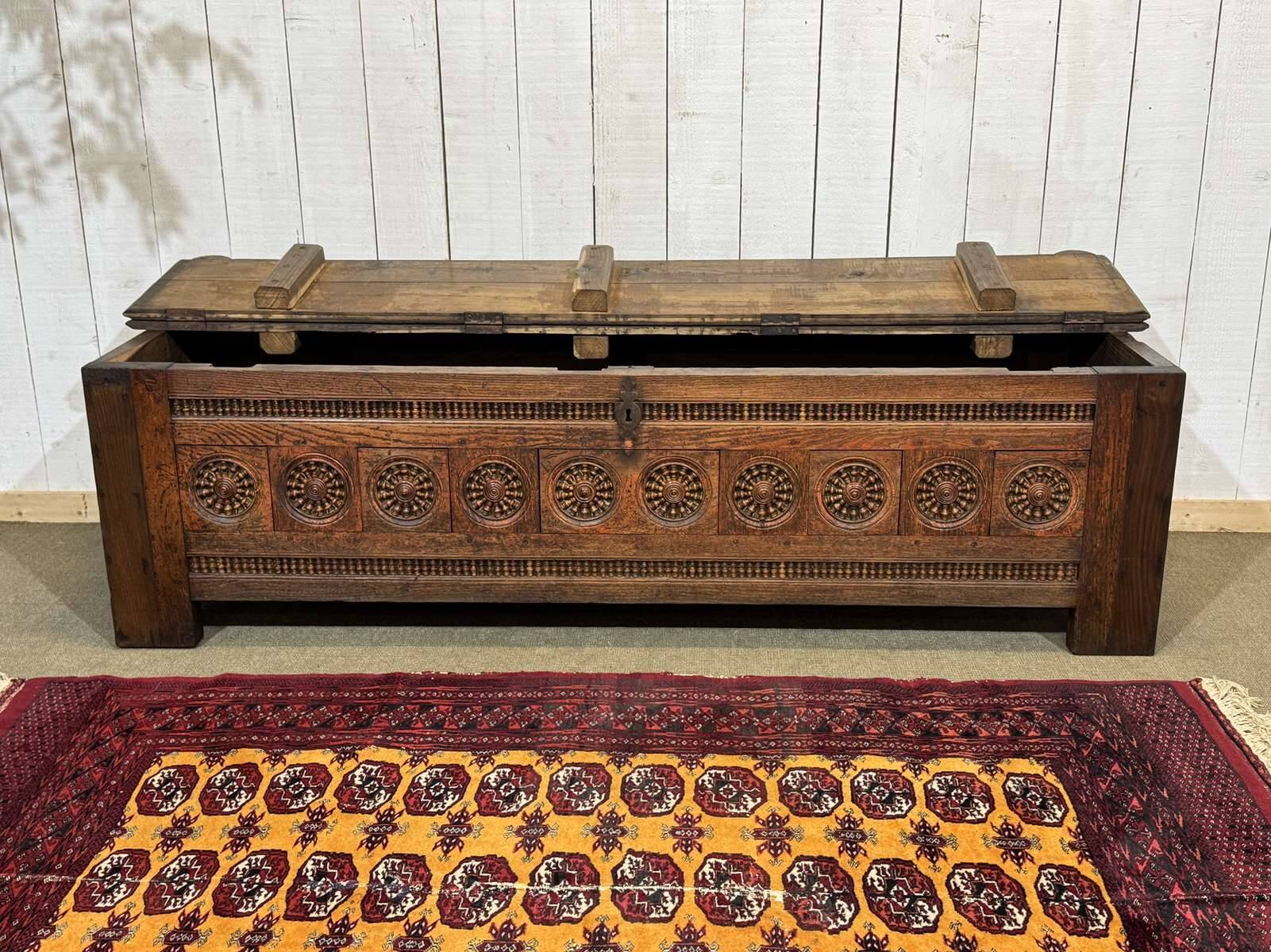 18th-century Breton chestnut bank bench