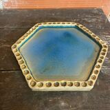 Old Enamelled Blue Stoneware Trivet France #D484