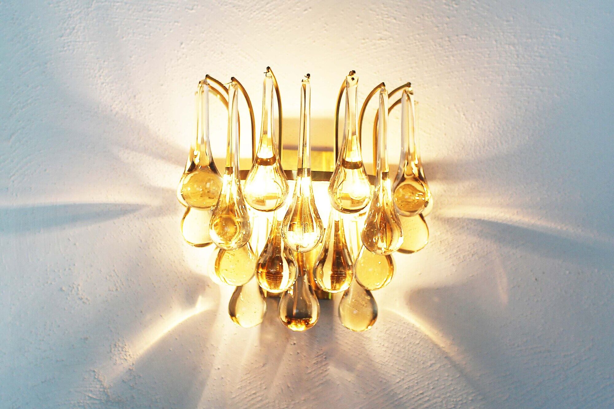 Gilt and crystal glass teardrop sconce by Christoph Palme